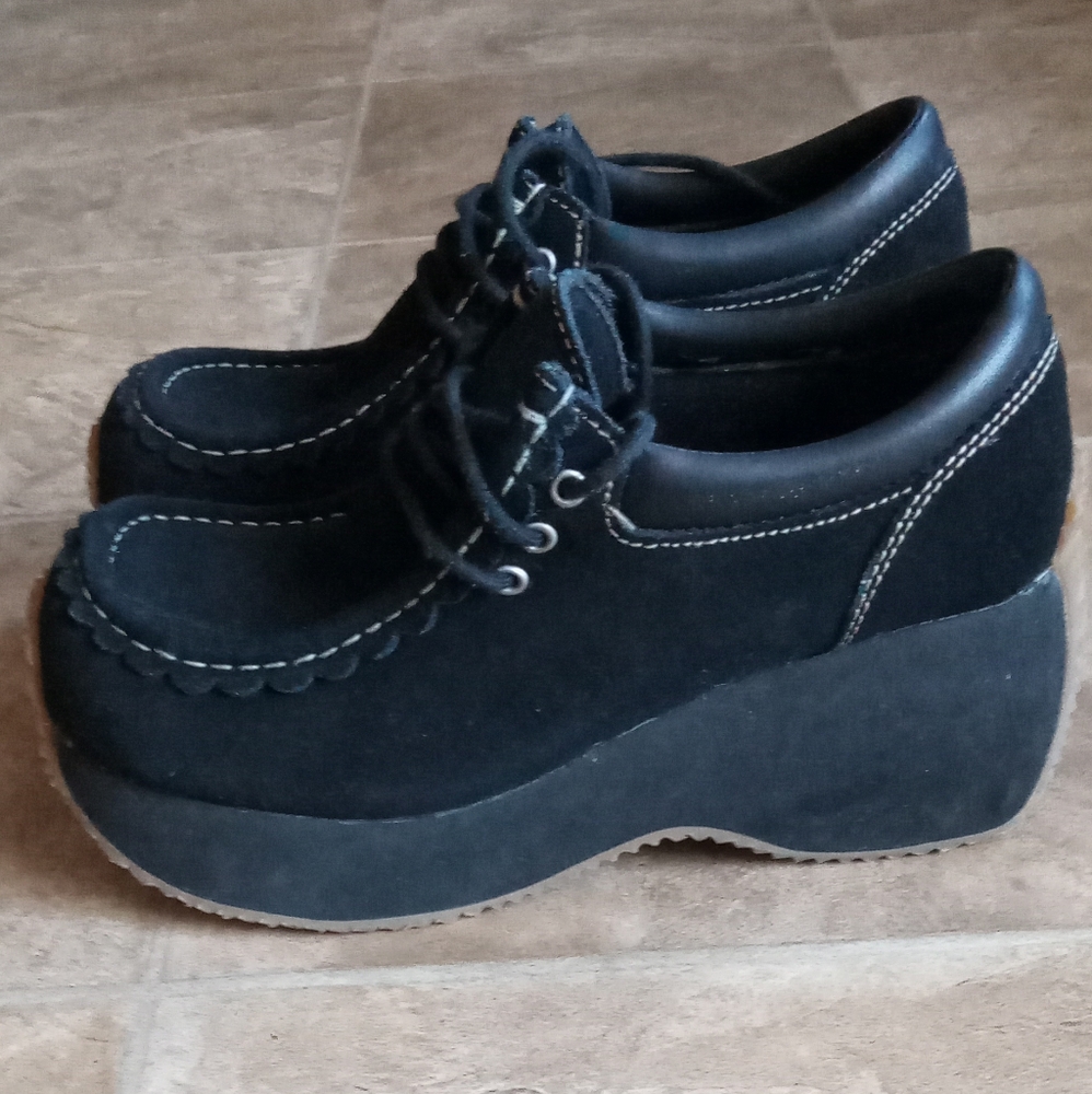 Vintage Lower East Side Black Suede Platform Shoes , Size 6